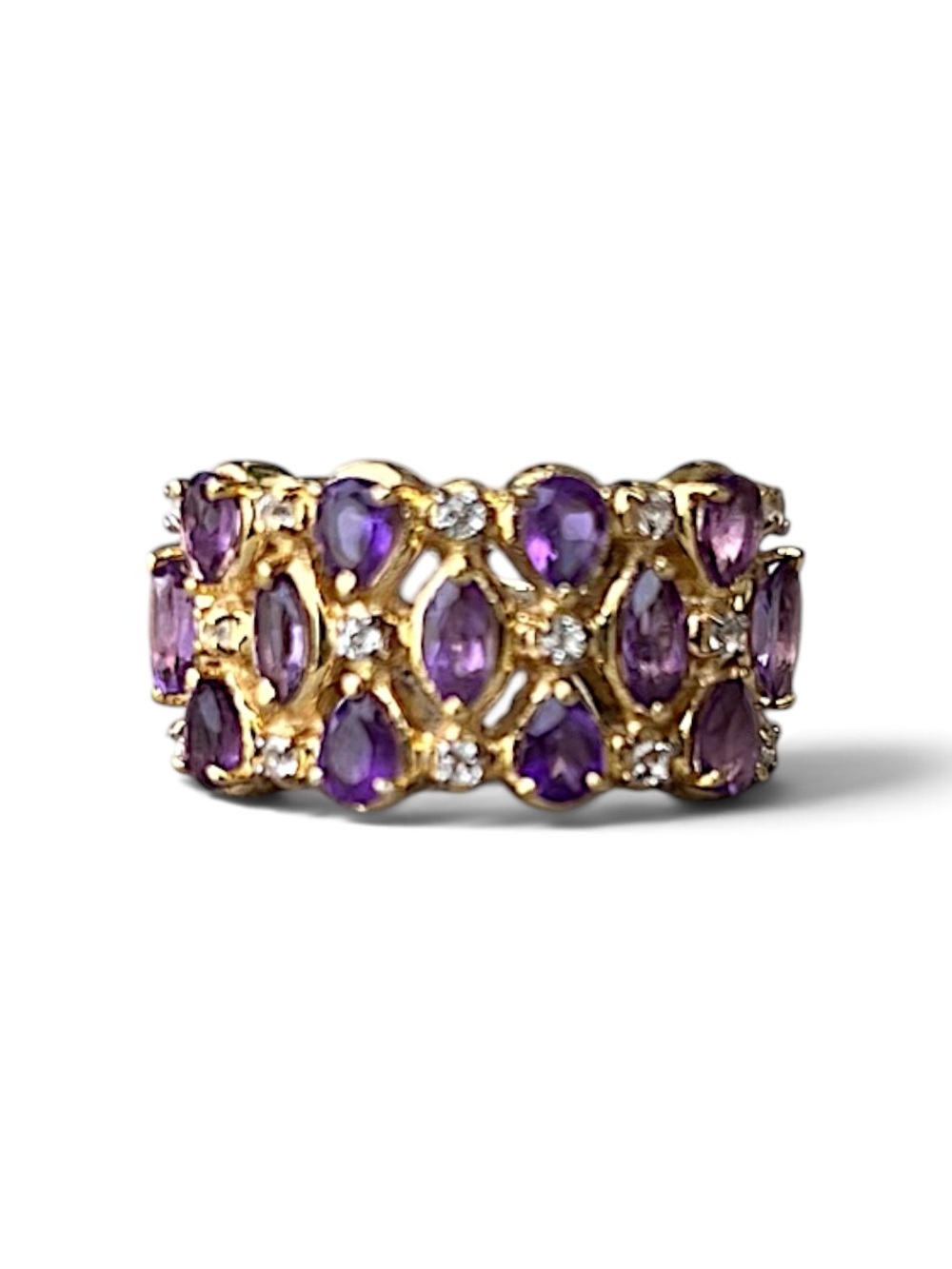 Gold Over Sterling Silver Amethyst & White Topaz Band Ring Size 7